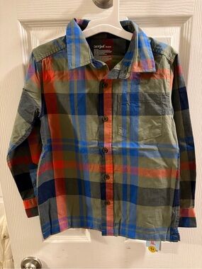 Cat & Jack Olive, Blue, Red Plaid Button-Down Shirt